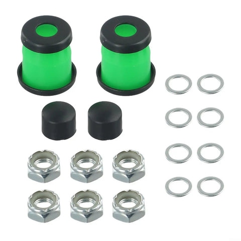 Pivot Tube Maintenance Kit for Skateboards and Longboards with Green Pivot Cups, Nuts, Washers, Bushings in Rebuild Set