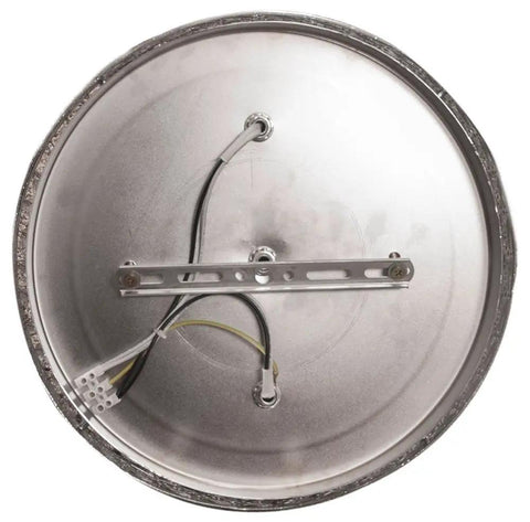Back view of Two-Light Round Crystal Flush Mount Ceiling Light In Antique Brass Finish, 12-Inch Diameter, 9-Inch Height with wiring and mount