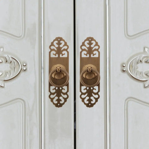 Antique Style Brass Cabinet Handles 2 Pack Vintage Drawer Pulls for Kitchen and Wardrobe, Rustic 3cm x 12cm Hardware With Screws on cabinet doors