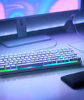 Full Size Prebuilt Mechanical Gaming Keyboard Featuring Compact 96 Layout In Crisp White Design With Silky Smooth Linear Switches and RGB backlighting.