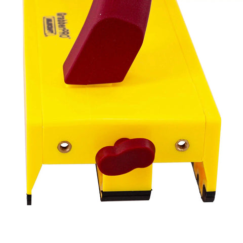 GrabberPRO LITE Push Block For Table Saws And Router Tables With Adjustable One Inch Leg shown in yellow color.