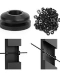 100 Pack Black Cable Railing Rubber Grommets For Level And Angled Stairs Easy Fit For One Eighth Inch Five Thirty Second Inch And Three Sixteenth Inch Wire Rope Protector Sleeves Deck Railing Hardware Kit For Metal Posts, showing detail and application in metal posts