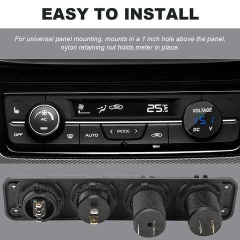 12V 24V DC Volt Meter Gauge With LED Digital Display Waterproof Round Panel Voltage Meter Mini Volt Tester And Battery Monitor Indicator For Car Truck Marine Boat Blue, installed in car dashboard