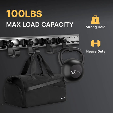 Heavy Duty 4 Pack L Track Hooks With Single Stud Fitting Spring Loaded Gear Hooks Aluminum L Track Accessories hanging bag and kettlebell