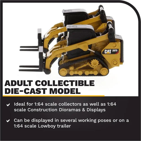 1 64 Scale Cat Skid Steer Loader And 297D2 Compact Track Loader Set With Diecast Metal Construction Clear Cab Windows