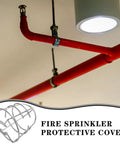Rock Solid Fire Sprinkler Head Protector Cages 2 Pack Protects Garage And Hallway Pendant Sprinklers mounted above red pipes.