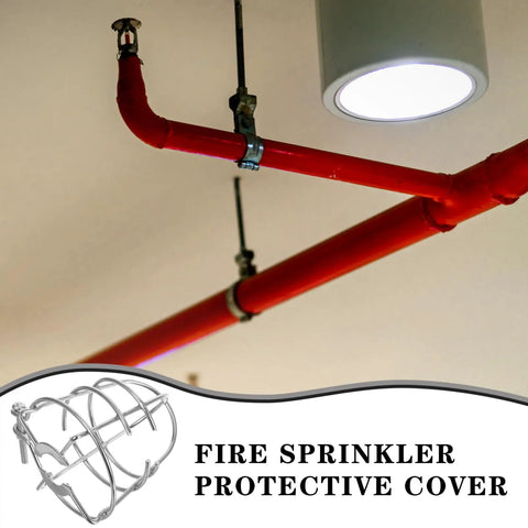 Rock Solid Fire Sprinkler Head Protector Cages 2 Pack Protects Garage And Hallway Pendant Sprinklers mounted above red pipes.