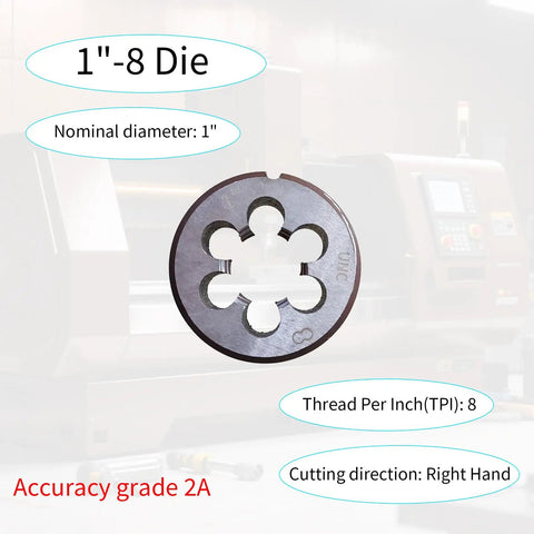 One Inch Eight TPI Tap And Die Set UNC Right Hand 4 Flute Straight Tap And Round Die High Speed Steel HSS on machinery