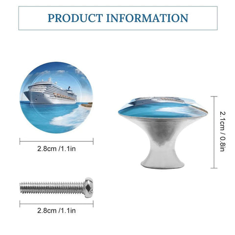 Modern Round Stainless Steel Cabinet Knobs With Screws, 2 Pack, side and front view with dimensions shown