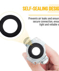 Half Inch NPT Iron Air Hose Fittings Set showing self-sealing washer, prevents air leaks for leak-free pneumatic hoses for DIYers
