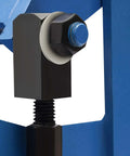 Close-up of Heavy Duty 24 Inch Box And Pan Brake Built Tough With Three Removable Fingers, highlighting bolt and bracket