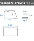 Matte Black Waterfall Tub Filler Deck Mount With Three Hole Roman Tub Faucet dimensional drawing showing measurements.
