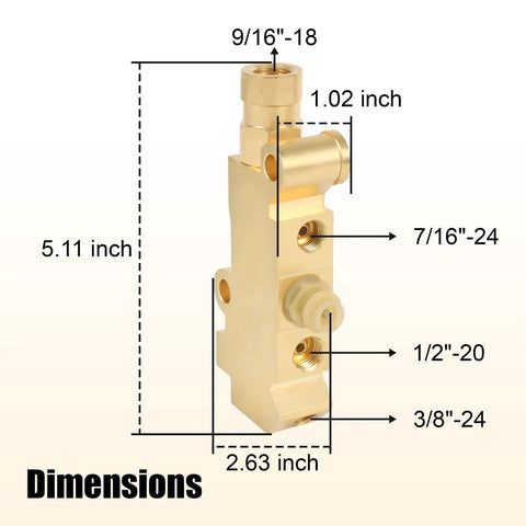 Badass Brake Proportioning Valve For Four Wheel Disc Systems, solid brass, dimensions marked, ideal for classic trucks and muscle cars.