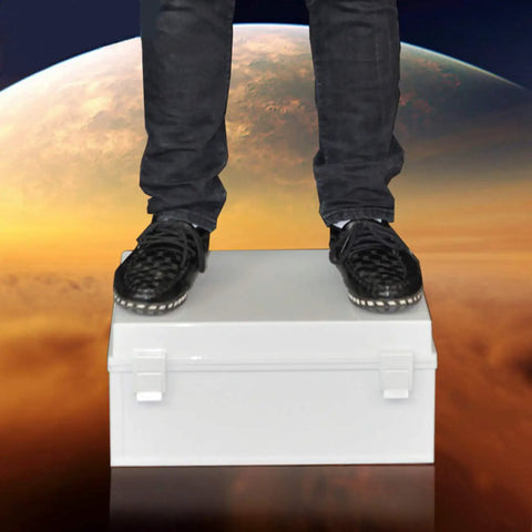 Person standing on Dustproof Waterproof IP65 Junction Box In ABS Plastic, Lockable Electrical Enclosure, 11.8 x 7.8 x 6.3 inches