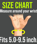 Size chart for Carpal Tunnel Wrist Brace Night Support With Splint Stabilizer And Palm Cushion, fits 5-9.5 inch wrists.