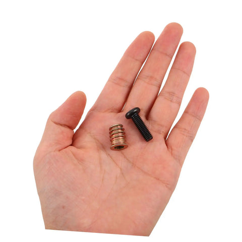 Hand holding Wood Threaded Insert Kit for Furniture Repair 50 Pcs with metal screw, showcasing fasteners and insert.