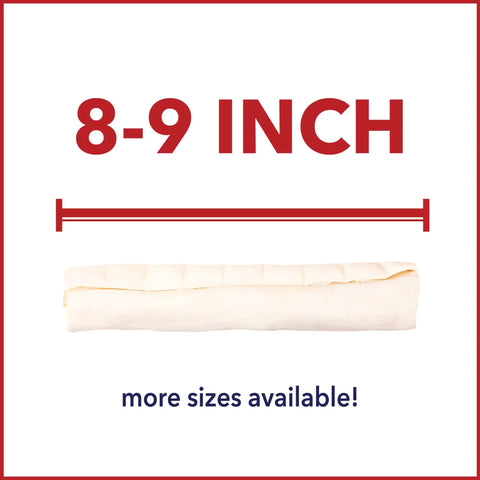 Thick American Beefhide Dog Chew Rolls 8-9 Inch Natural Flavor Long Lasting Rawhide Treats For Aggressive Chewers, 8 Count Pack image