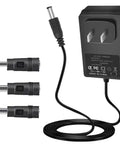 Universal 15V 2A Power Supply Charger Cable with interchangeable tips and 6.6ft cord, wide voltage input 100-240V AC.