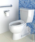 Elongated Open Front Toilet Seat With Thickened Material That Never Loosens White 18.5 Inch Heavy Duty in bathroom setting
