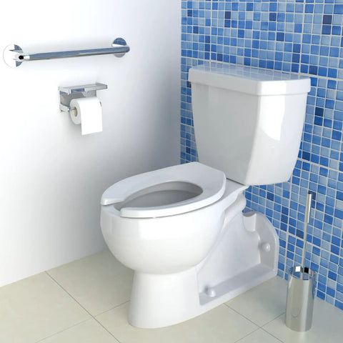 Elongated Open Front Toilet Seat With Thickened Material That Never Loosens White 18.5 Inch Heavy Duty in bathroom setting