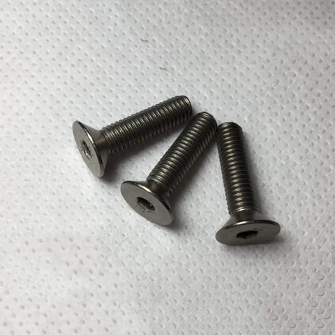 Premium GR2 Titanium Countersunk Flat Head Screws M8 X 60mm on white background showing hex socket design and durability.
