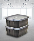 Stacked Heavy Duty 10 Gallon Storage Totes With Lids 6 Pack Stackable Plastic Bins For Garage Attic And Camping Durable Black And Gray
