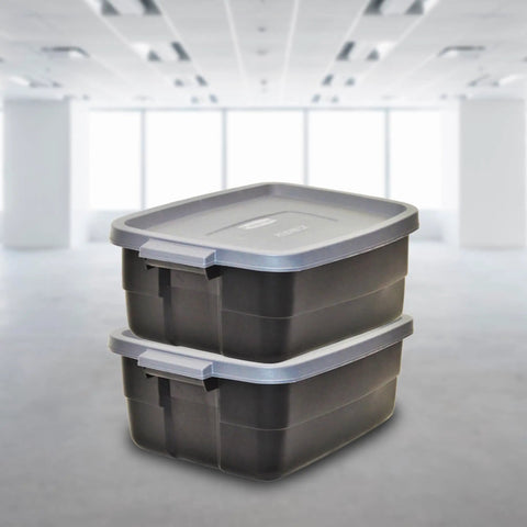 Stacked Heavy Duty 10 Gallon Storage Totes With Lids 6 Pack Stackable Plastic Bins For Garage Attic And Camping Durable Black And Gray