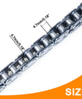 Close-up of T8F Drive Chain 134 Links With Chain Breaker Kit for 2 Stroke 43cc 47cc 49cc 50cc showing link size dimensions 4.7mm/0.18''
