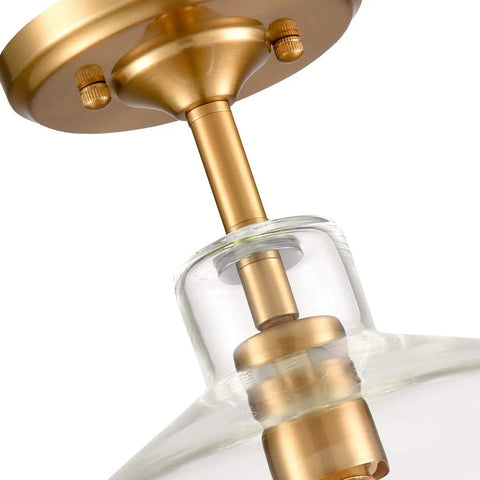 Close-up of Modern Brass Ceiling Light Sleek Semi Flush Mount With Glass Shade Gold Finish, 10.6 Inch Diameter And 11.4 Inch Height