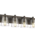 Four Light Bathroom Vanity Lighting Fixture With Clear Glass Shades In Oil Rubbed Bronze Finish, Vintage Wall Lamp Style.