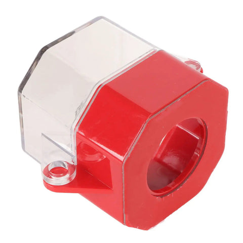 Emergency Stop Button Cover With Transparent Lockout Shield For Industrial Power Switches, red and clear shield