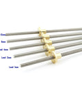 Stainless Steel Ball Screw With Brass Nut For Precision CNC, 304 Stainless, 150mm Length, Lead Options 1mm 2mm 4mm 6mm 12mm displayed