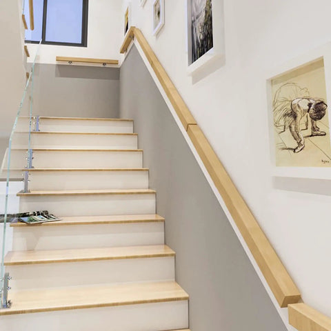 Quality Natural Wood Staircase Handrail Featuring Hella Secure Non Slip Grip Heavy Duty Wall Mount Railing in modern indoor setting.