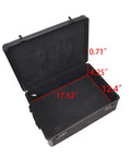 Lockable Dorm Storage Trunk With Combo Lock For Valuables, Heavy Duty Box With Metal Corners, Black on Black, open showing interior dimensions.
