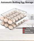 Auto Rolling Egg Storage Bin For Refrigerator, 36 Egg Capacity, clear plastic two-layer stackable organizer with 7 degree slope