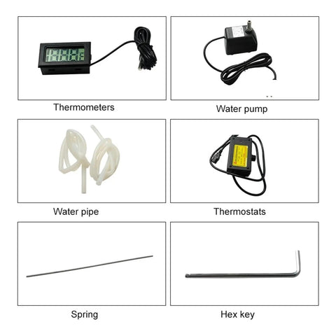 Components of Shop Approved 60 Cm Width Acrylic Bending Machine: thermometers, water pump, pipes, and thermostats.