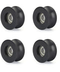 4 Pack Black 8x40x20mm U Groove Pulleys With PA Coated Nylon Bearings And Stainless Steel S608Z Bearings Durable Plastic Roller Wheel Set For Small Belt Drive Systems, four black pulleys