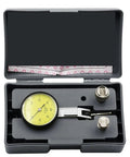 Digital Caliper, Dial Indicator Extension Swivel Clamp Digital Altimeter in gray case with yellow dial indicator and two clamps.