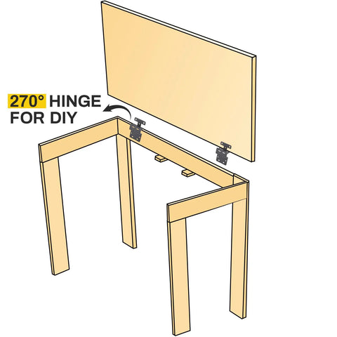Diagram of table with 2 Pack Five Knuckle Door Hinges For Three Quarter Inch Doors, 270 Degree Institutional Hinge, Black Powder Finish