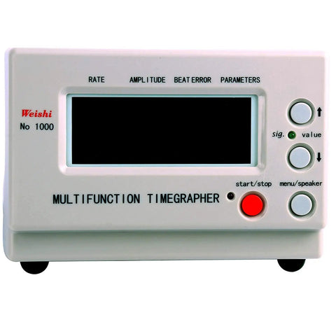 Front view of Multifunction Watch Timing Machine Timegrapher with Auto Rate Amplitude Beat Error Readouts and LCD Display.
