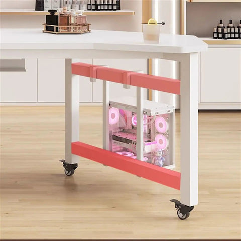 Top Tier Gaming Workspace And Home Office Computer Desk With A Spacious White Desktop Pc Table showing sleek design and hidden RGB PC.
