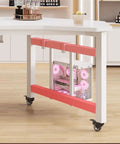 Slick Rolling Gaming Desk With Beast Mode Steel Base And Smooth Locking Casters For Livestream Creator Setup Large White Pc Worktable Heavy Duty Office Bench 200X85Cm showing pink accents and PC case with RGB lights.
