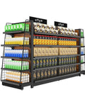 Badass Five Tier Heavy Duty Storage Shelves Metal Shelving Unit With Fully Adjustable Shelves Built Damn Tough For Garage Warehouse Kitchen Storage Rack displaying assorted beverage cartons.