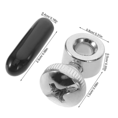 Premium Adjustable Jump Rope Screw Caps Replacement Set With Steel End Covers Bulk Pack Fits Speed Cable Ropes Perfect For Home Workouts And Gym Classes Effortless Length Customization, black cap and silver screw cover with dimensions
