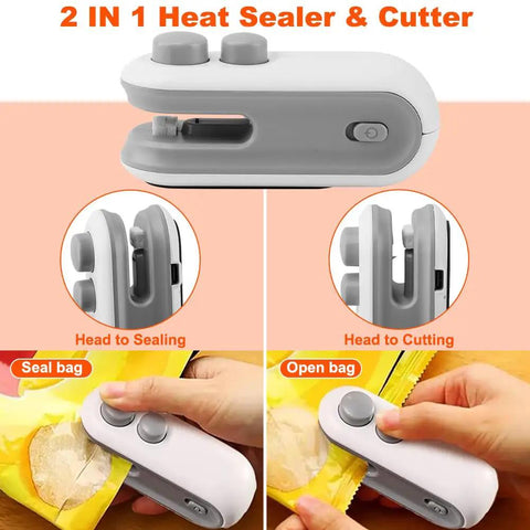 2 In 1 Chip Bag Heat Sealer With USB Rechargeable Vacuum Function, Portable Handheld Snack Bag Sealing Machine For Home Use
