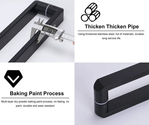Close-up of Door Pull Handle For Barn Doors, Modern Black Matte Push Pull Hardware, showing durable stainless steel thickness.