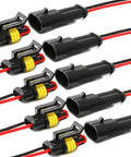 Waterproof 2 Pin 16 AWG Electrical Connector Kit For Car Truck Boat And Motorcycle Wiring Male And Female Plugs With 10cm Leads DIY Friendly Crimp And Solder Ready Plug And Play Heavy Duty 5 Pack