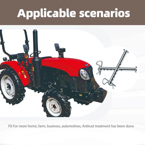 R Clip And Clevis Pin Set With One Quarter Inch Diameter And Two And A Half Inch Length Includes Six Clevis Pins And Six R Clips Built To Last Rust Resistant For Home Farm And Automotive Applications All Purpose Quick Install Ready To Go shown with tractor