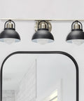 Dope Three Light Vanity Light With Shaded Globe Bulbs Metal Wall Mount In Matte Black With Brushed Nickel Accents Damp Location Rated Vintage Inspired Modern Bath Light above mirror