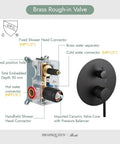 Brass rough-in valve with imported ceramic core and pressure balancer for Matte Black Tub Spout With Handheld Sprayer Shower System.
